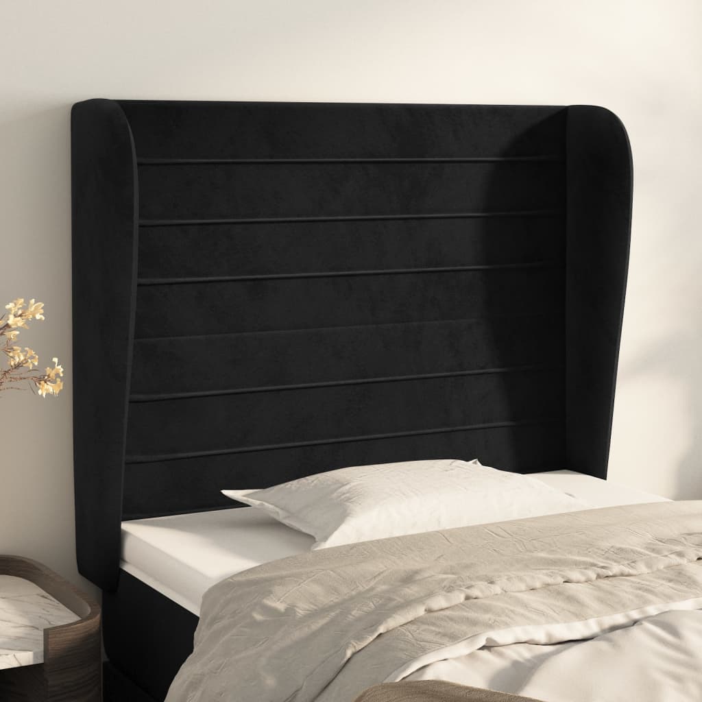 vidaXL Cabeceira de cama c/ abas veludo 93x23x118/128 cm preto