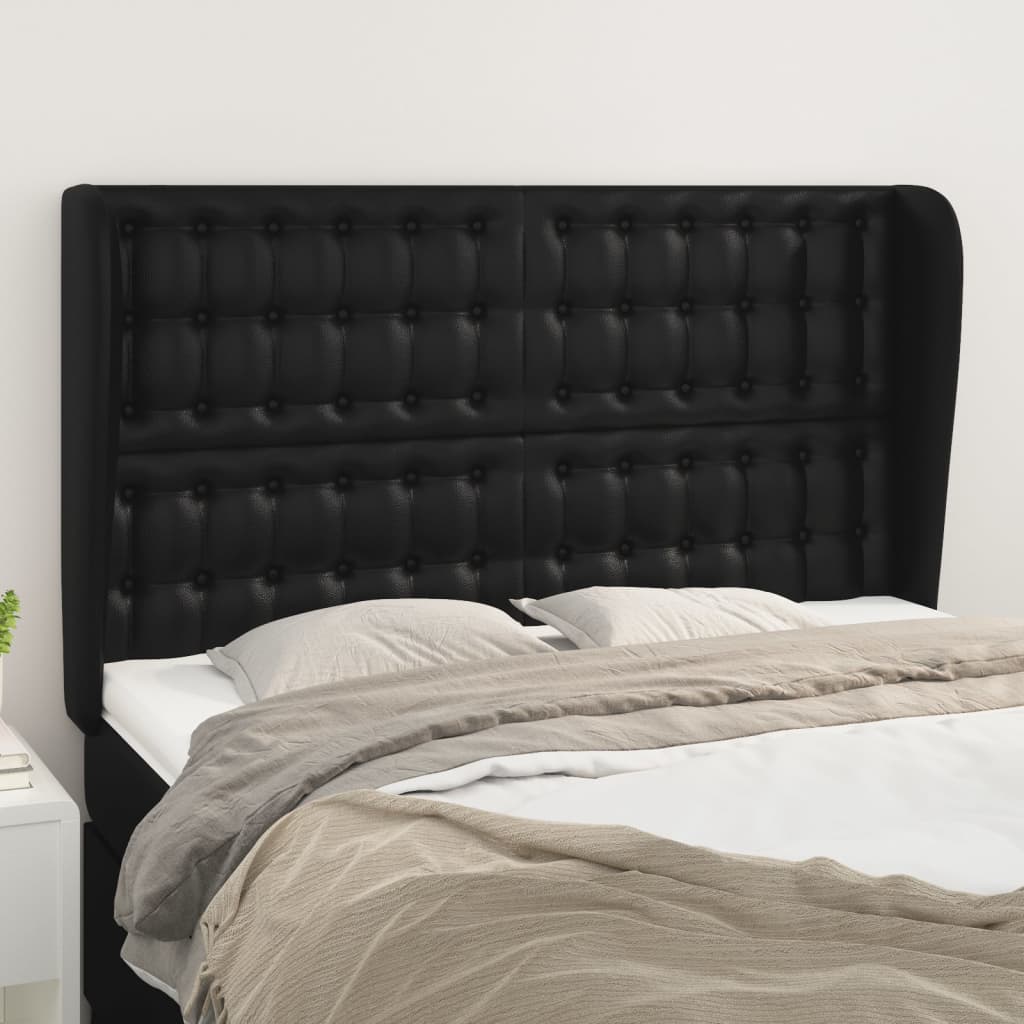 vidaXL Cabeceira de cama c/ abas couro artif. 147x23x118/128 cm preto