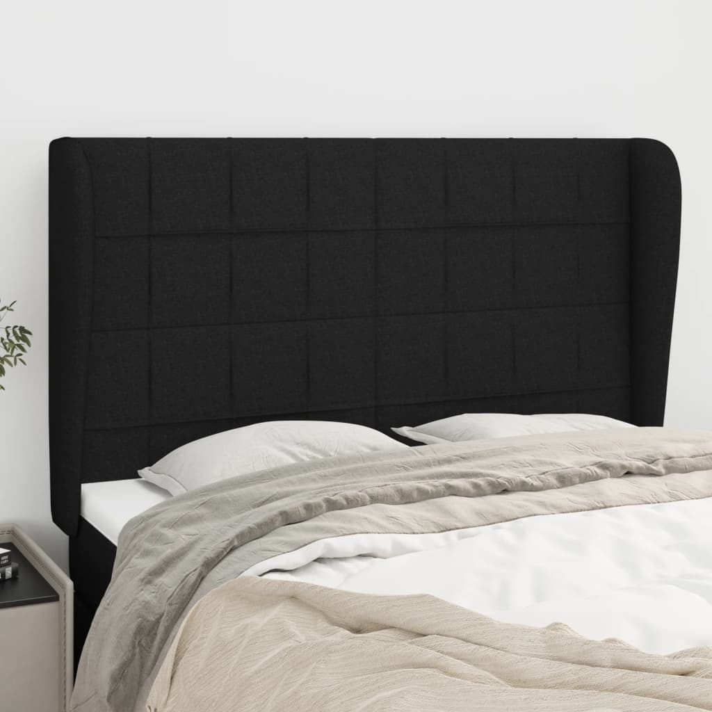 vidaXL Cabeceira de cama c/ abas tecido 147x23x118/128 cm preto