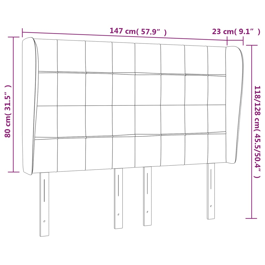 vidaXL Cabeceira de cama c/ abas tecido 147x23x118/128 cm preto