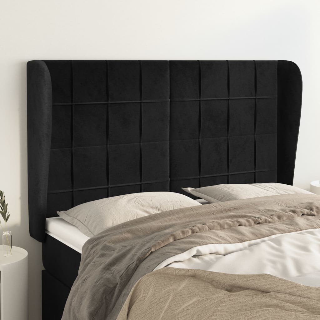 vidaXL Cabeceira de cama c/ abas veludo 147x23x118/128 cm preto