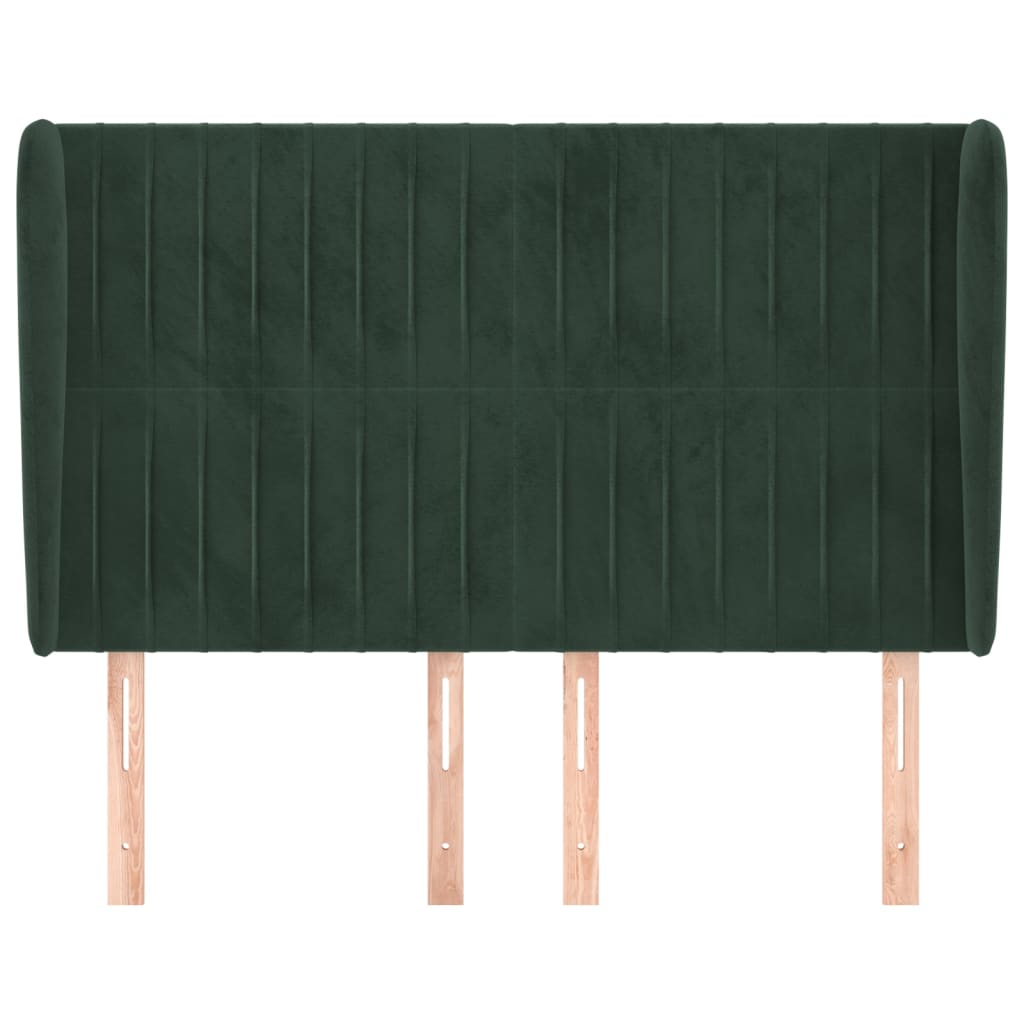 vidaXL Cabeceira cama c/ abas veludo 147x23x118/128 cm verde-escuro