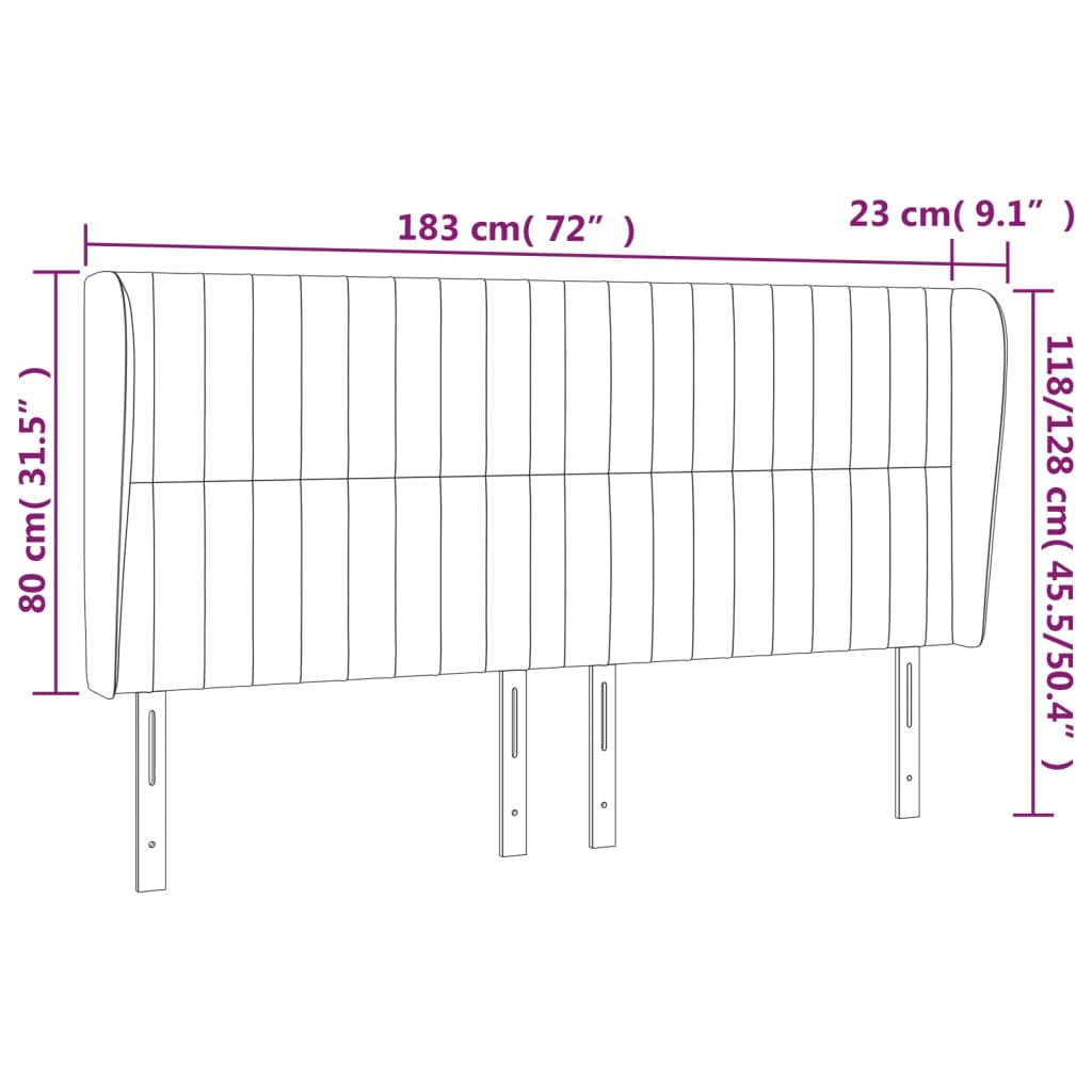 vidaXL Cabeceira cama c/ abas tecido 183x23x118/128 cm castanho-escuro