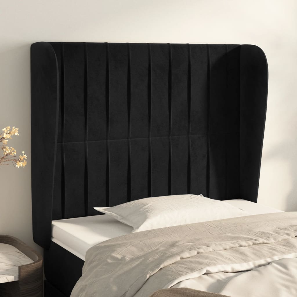 vidaXL Cabeceira de cama c/ abas veludo 83x23x118/128 cm preto