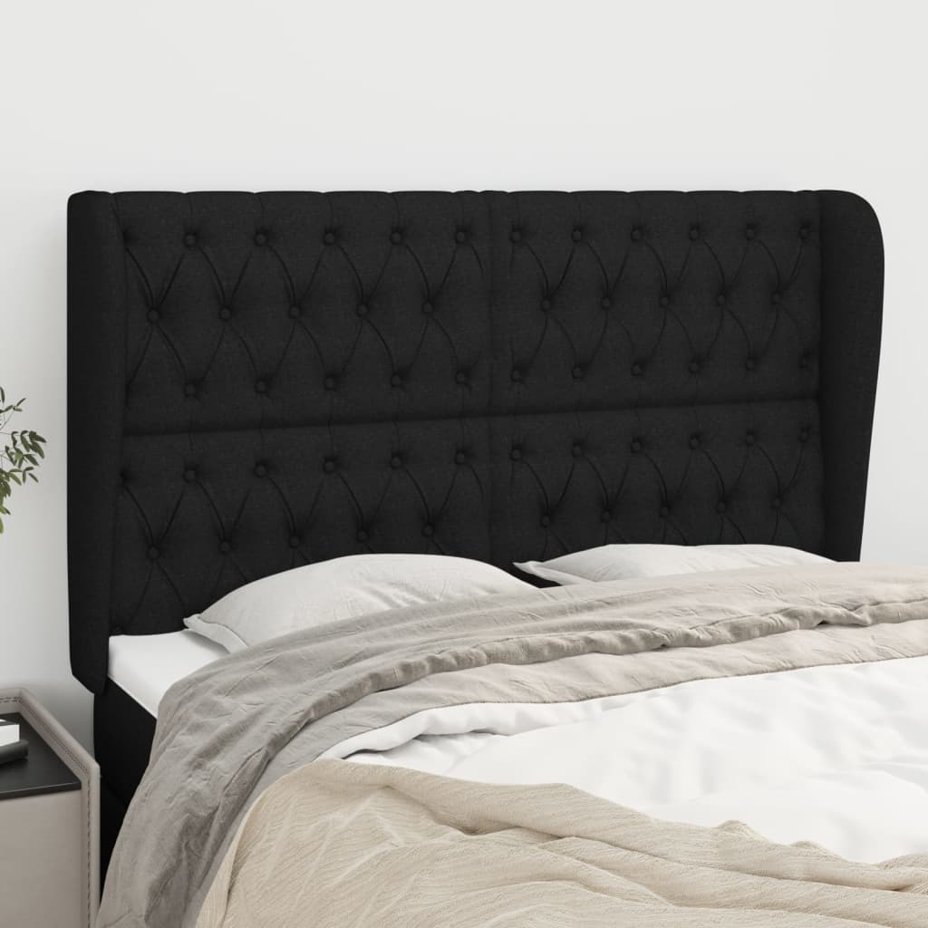 vidaXL Cabeceira de cama c/ abas tecido 163x23x118/128 cm preto