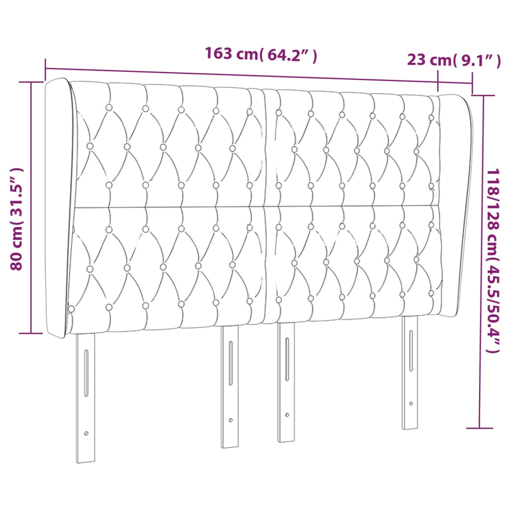 vidaXL Cabeceira de cama c/ abas tecido 163x23x118/128 cm preto