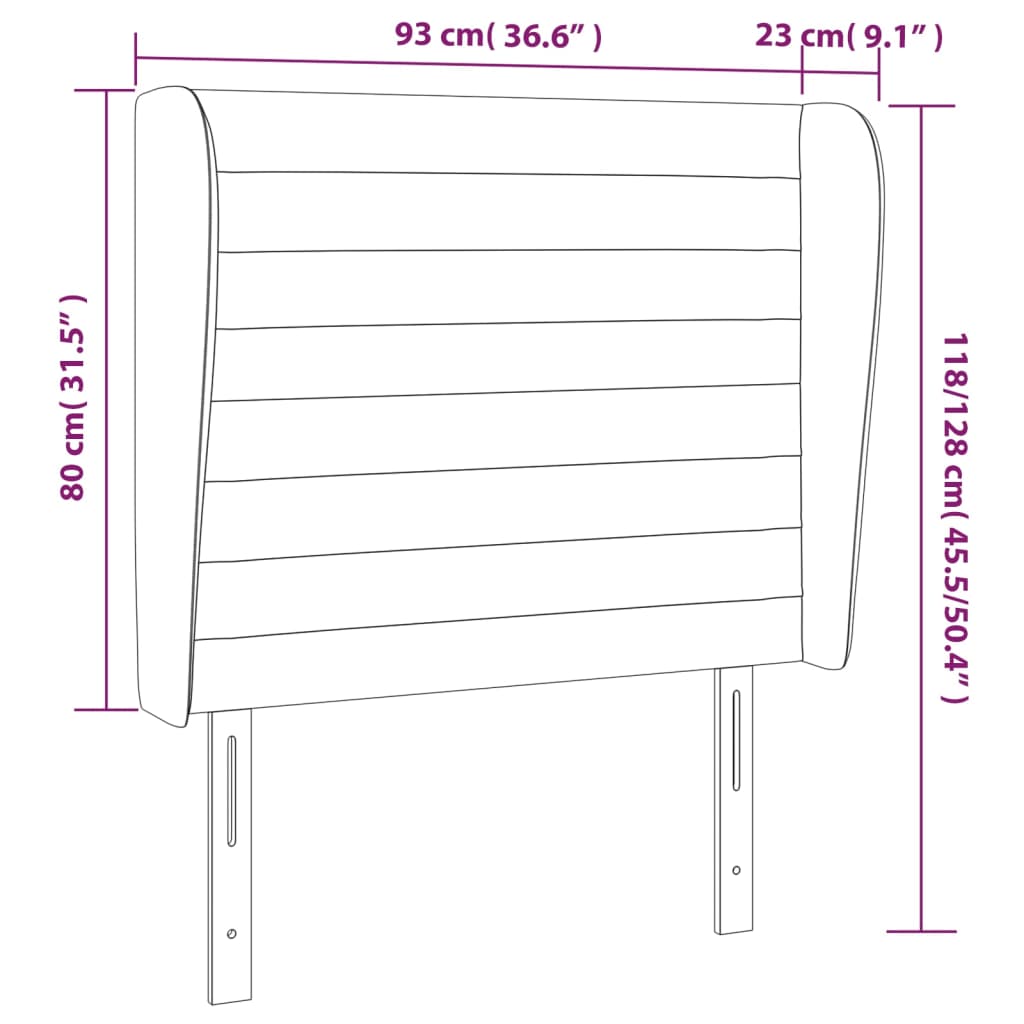 vidaXL Cabeceira de cama c/ abas tecido 93x23x118/128cm cinzento-claro