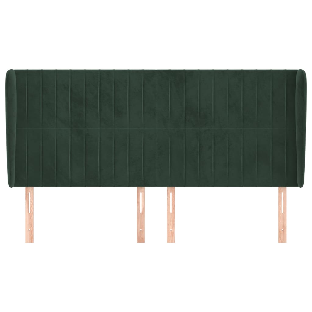 vidaXL Cabeceira cama c/ abas veludo 163x23x118/128 cm verde-escuro