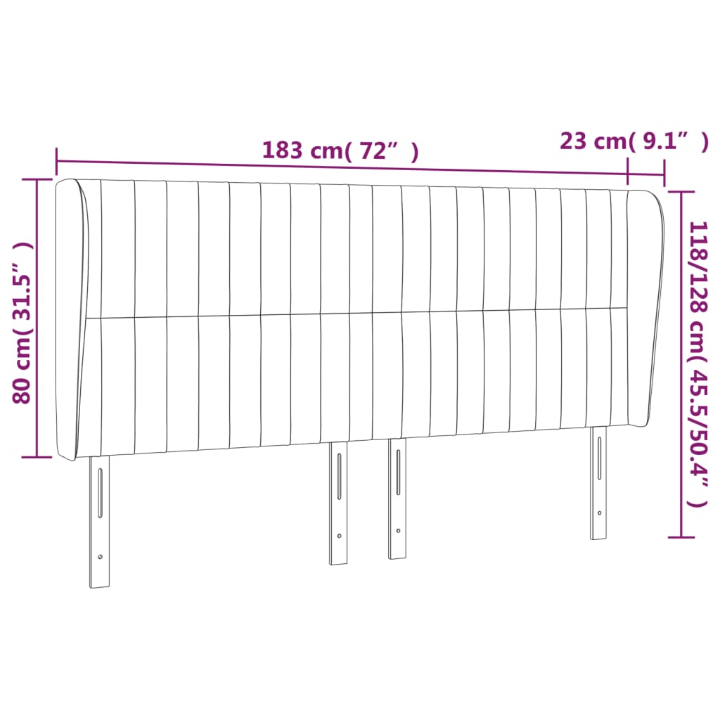 vidaXL Cabeceira de cama c/ abas tecido 183x23x118/128 cm creme