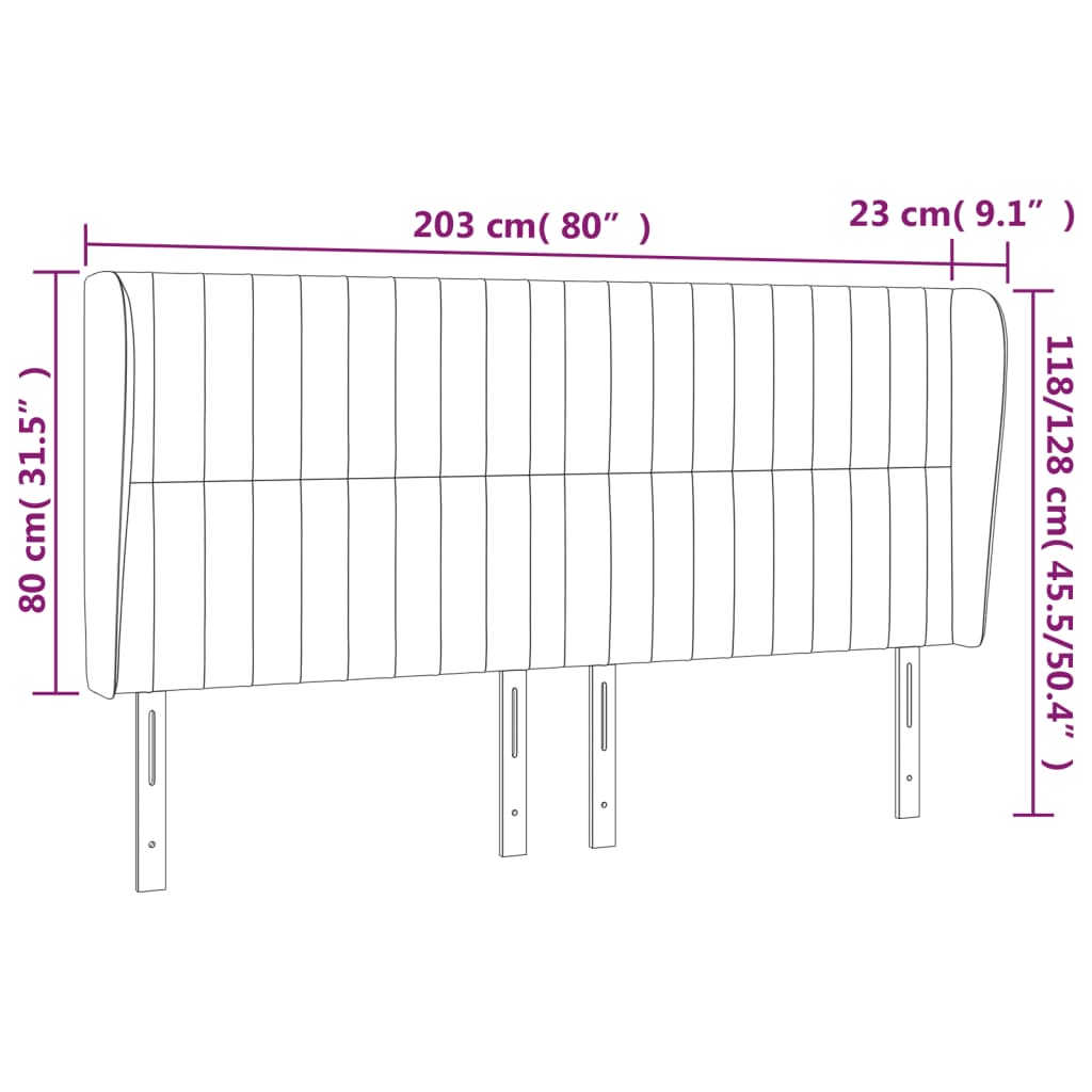 vidaXL Cabeceira de cama c/ abas tecido 203x23x118/128 cm preto