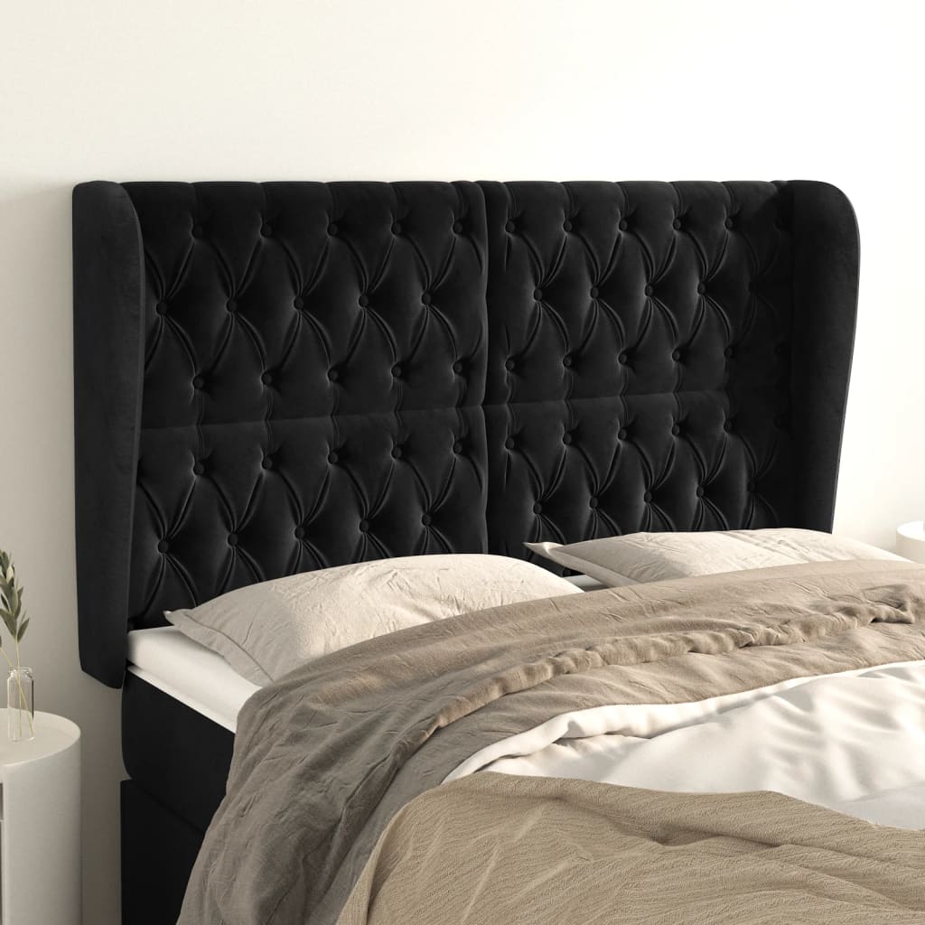 vidaXL Cabeceira de cama c/ abas veludo 147x23x118/128 cm preto