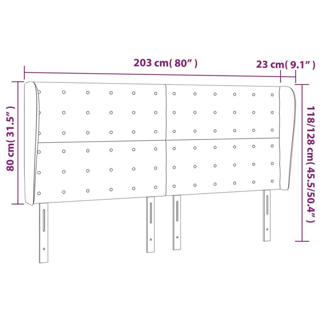 vidaXL Cabeceira cama c/ abas tecido 203x23x118/128 cm cinzento-claro