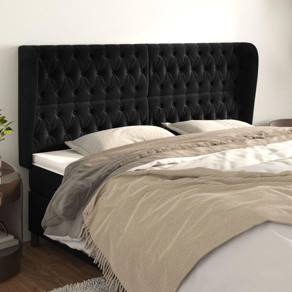 vidaXL Cabeceira de cama c/ abas veludo 183x23x118/128 cm preto