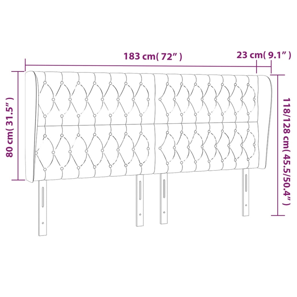 vidaXL Cabeceira de cama c/ abas veludo 183x23x118/128 cm preto