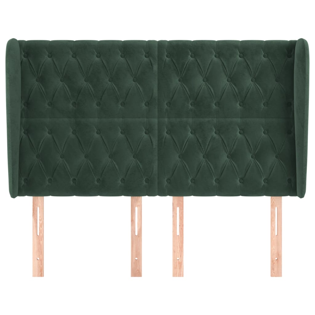 vidaXL Cabeceira cama c/ abas veludo 163x23x118/128 cm verde-escuro