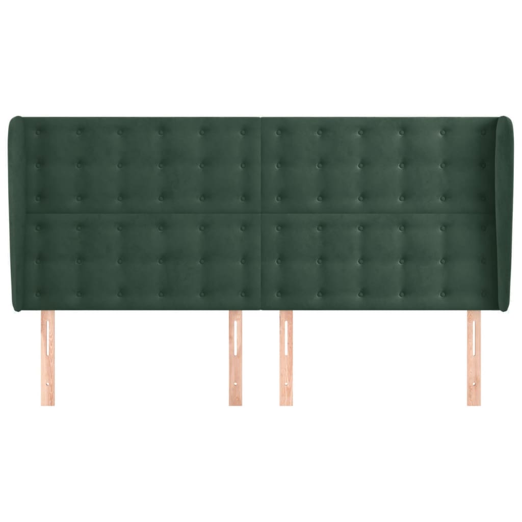 vidaXL Cabeceira cama c/ abas veludo 203x23x118/128 cm verde-escuro