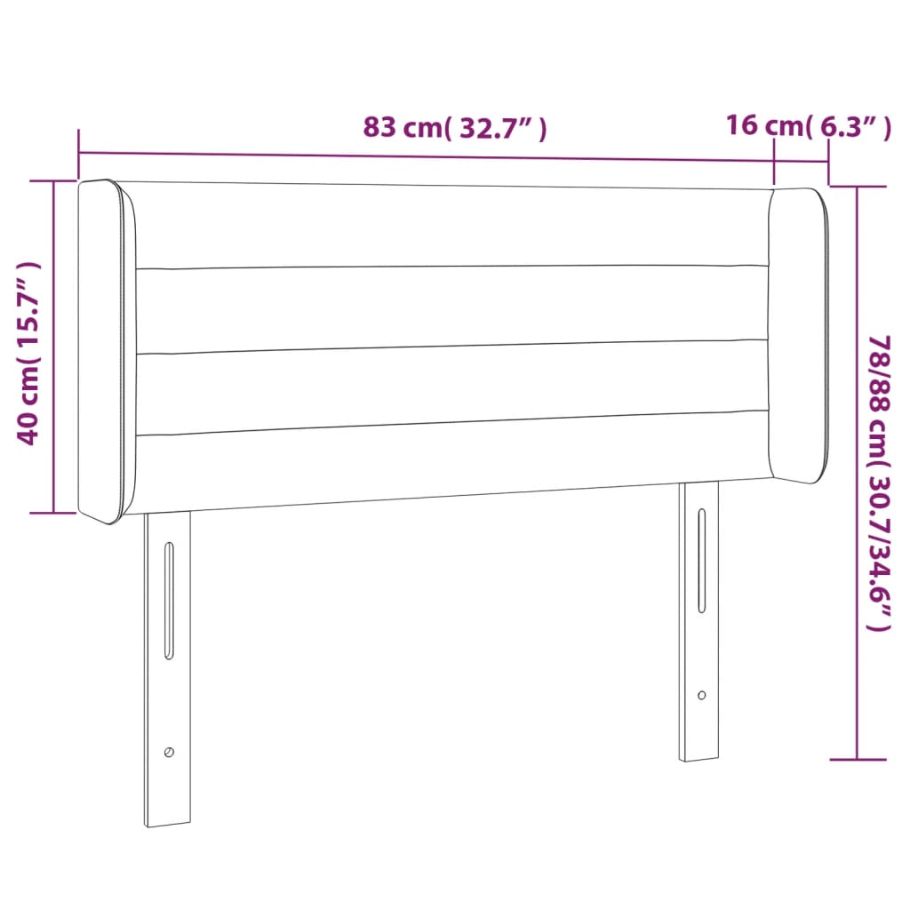 vidaXL Cabeceira de cama c/ abas veludo 83x16x78/88 cm rosa