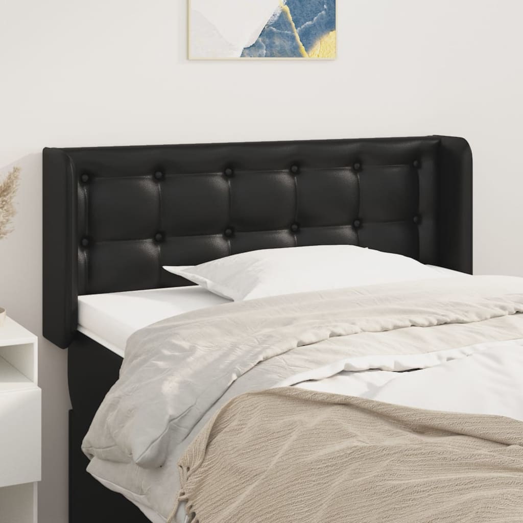 vidaXL Cabeceira de cama c/ abas couro artificial 93x16x78/88 cm preto