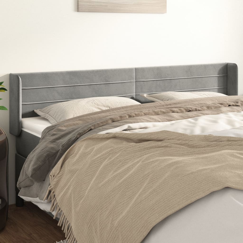 vidaXL Cabeceira de cama c/ abas veludo 147x16x78/88 cm cinzento-claro