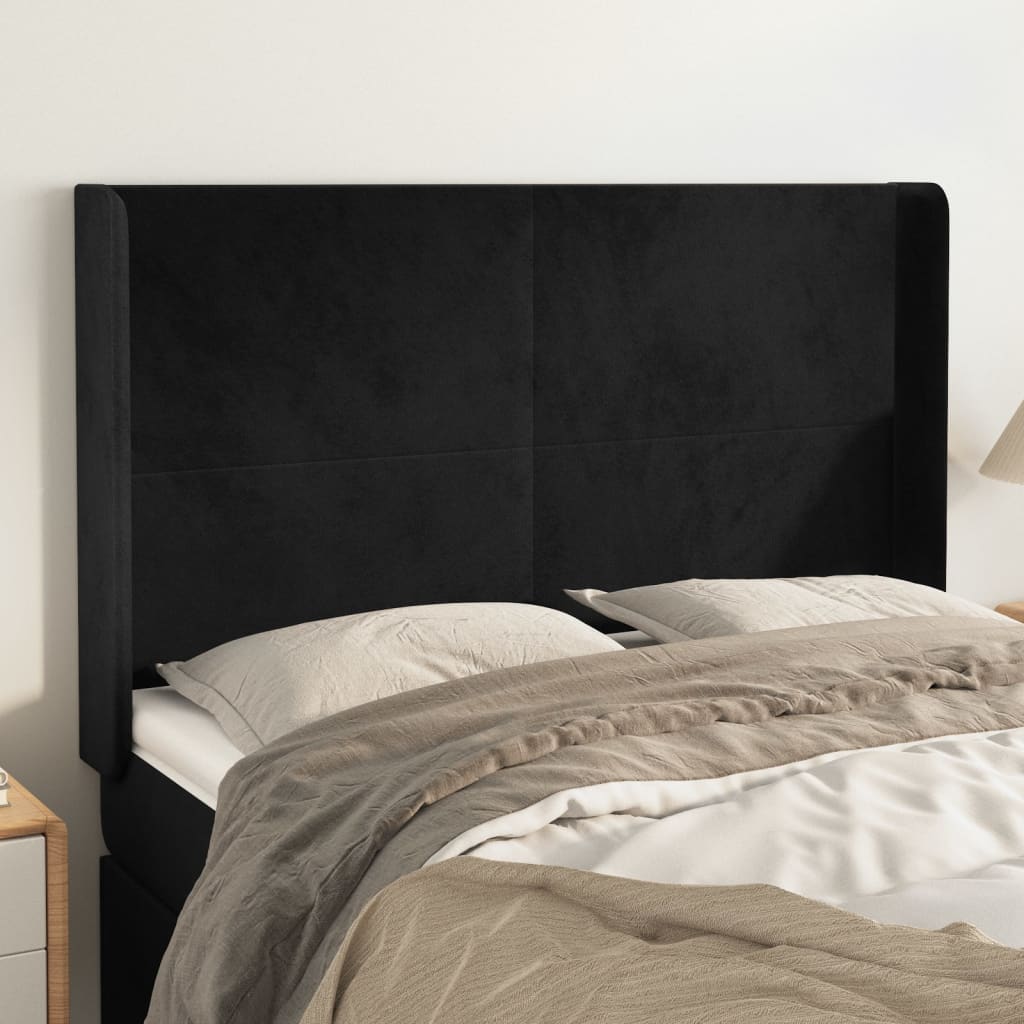 vidaXL Cabeceira de cama c/ abas veludo 147x16x118/128 cm preto