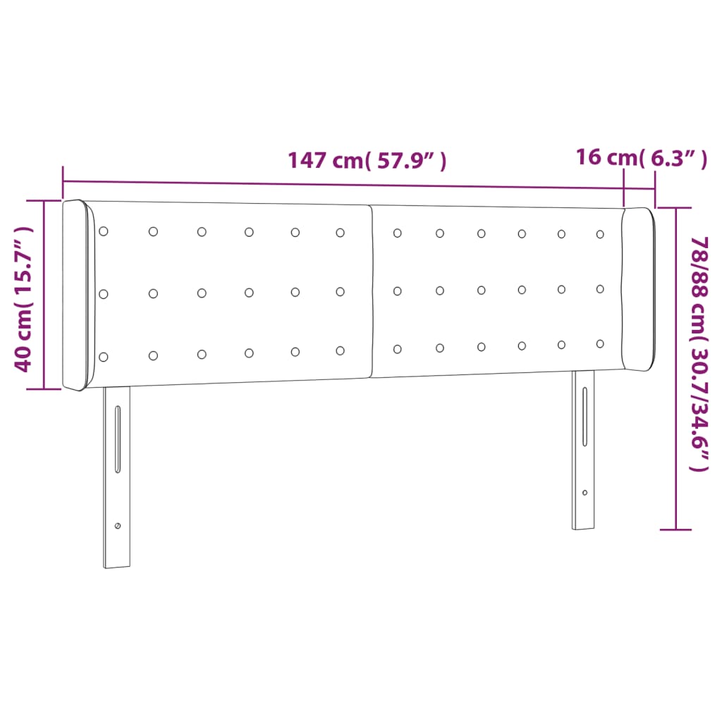 vidaXL Cabeceira de cama c/ abas veludo 147x16x78/88 cm rosa