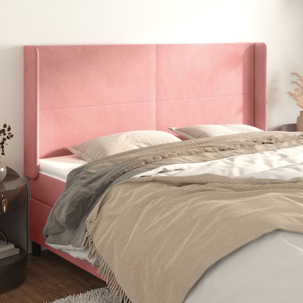 vidaXL Cabeceira cama c/ abas veludo 183x16x118/128 cm rosa