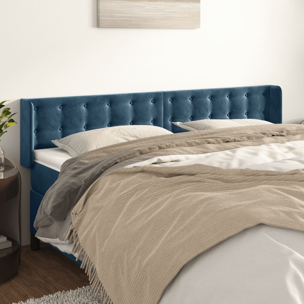 vidaXL Cabeceira de cama c/ abas veludo 163x16x78/88cm azul-escuro