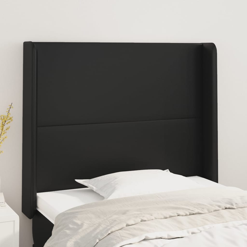 vidaXL Cabeceira de cama c/ abas couro artif. 93x16x118/12 cm preto