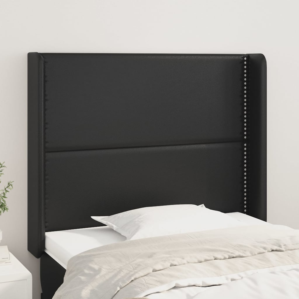 vidaXL Cabeceira de cama c/ abas couro artif. 93x16x118/12 cm preto