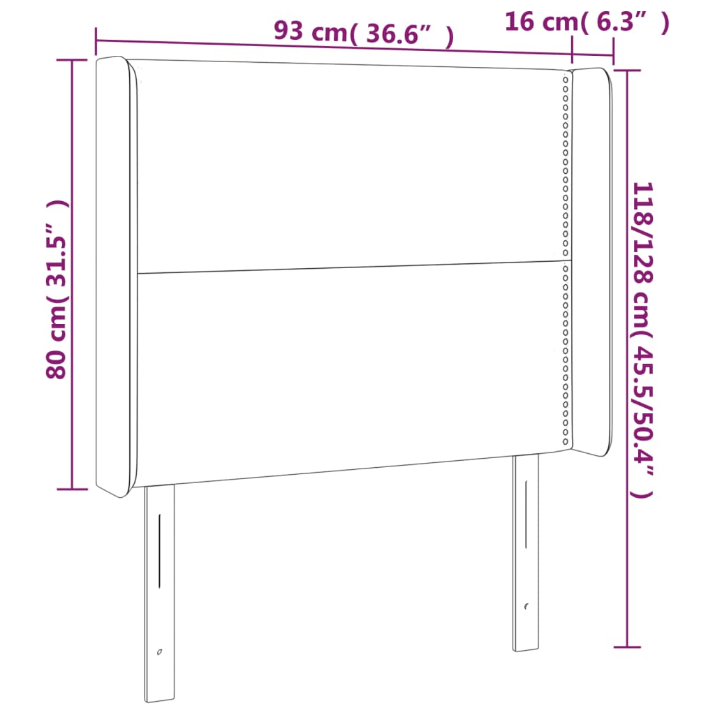 vidaXL Cabeceira de cama c/ abas couro artif. 93x16x118/12 cm preto