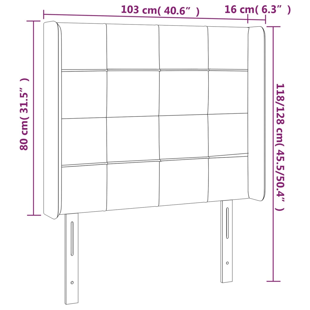 vidaXL Cabeceira cama c/ abas tecido 103x16x118/128 cm cinzento-claro