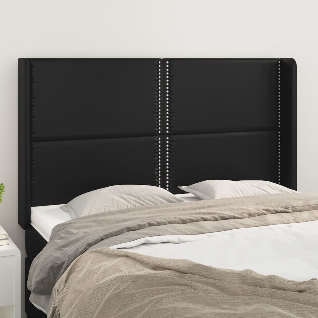 vidaXL Cabeceira de cama c/ abas couro artif. 147x16x118/128 cm preto