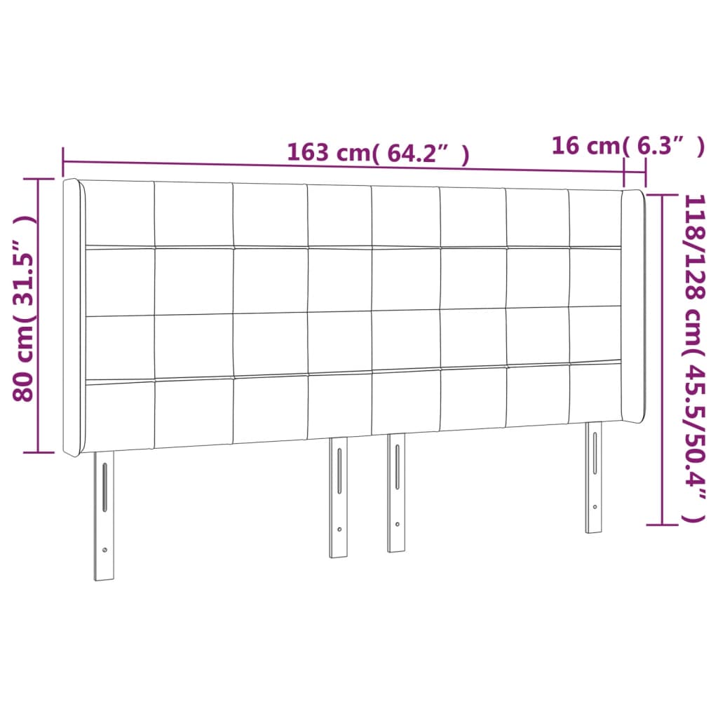 vidaXL Cabeceira cama c/ abas veludo 163x16x118/128 cm cinzento-claro