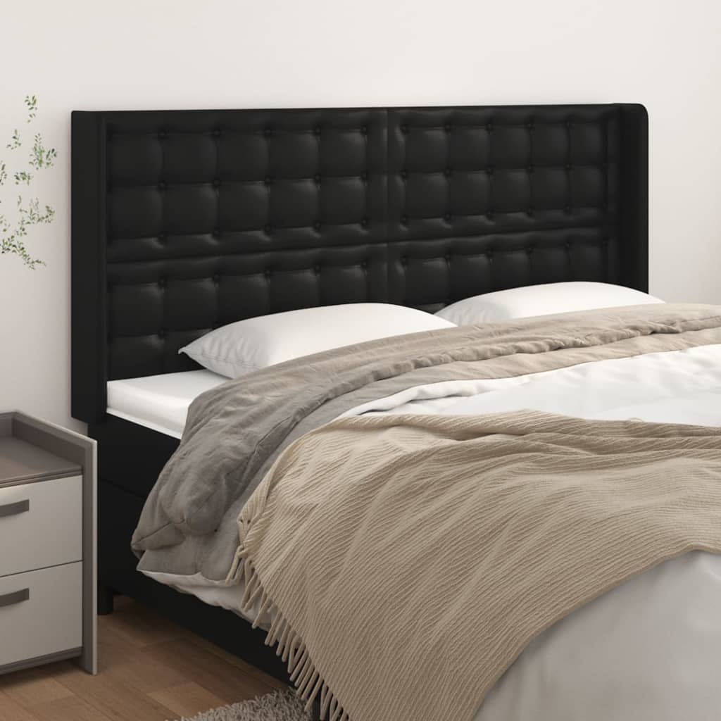 vidaXL Cabeceira de cama c/ abas couro artif. 163x16x118/128 cm preto