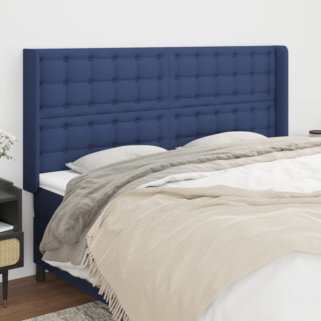 vidaXL Cabeceira de cama c/ abas tecido 183x16x118/128 cm azul