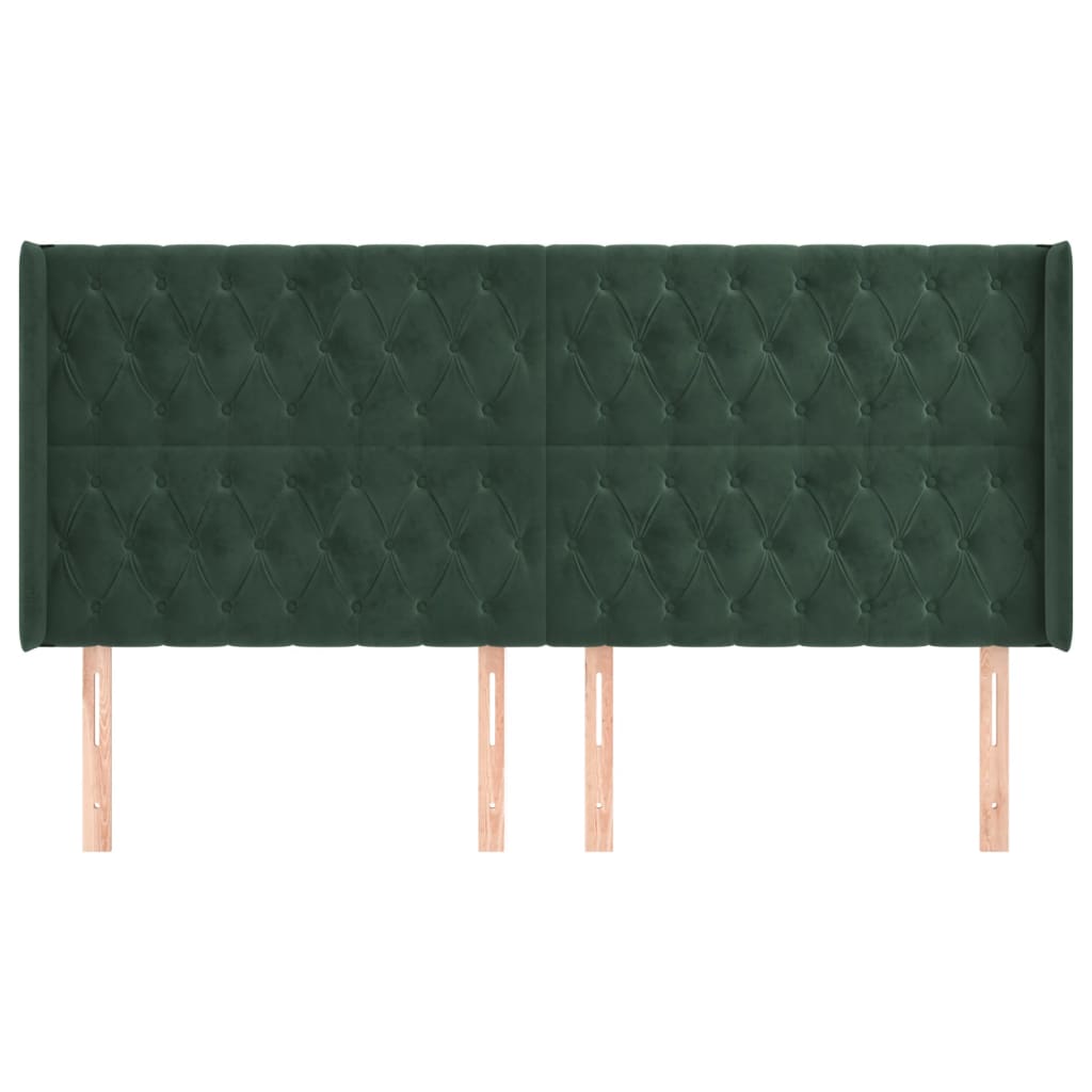 vidaXL Cabeceira cama c/ abas veludo 183x16x118/128 cm verde-escuro