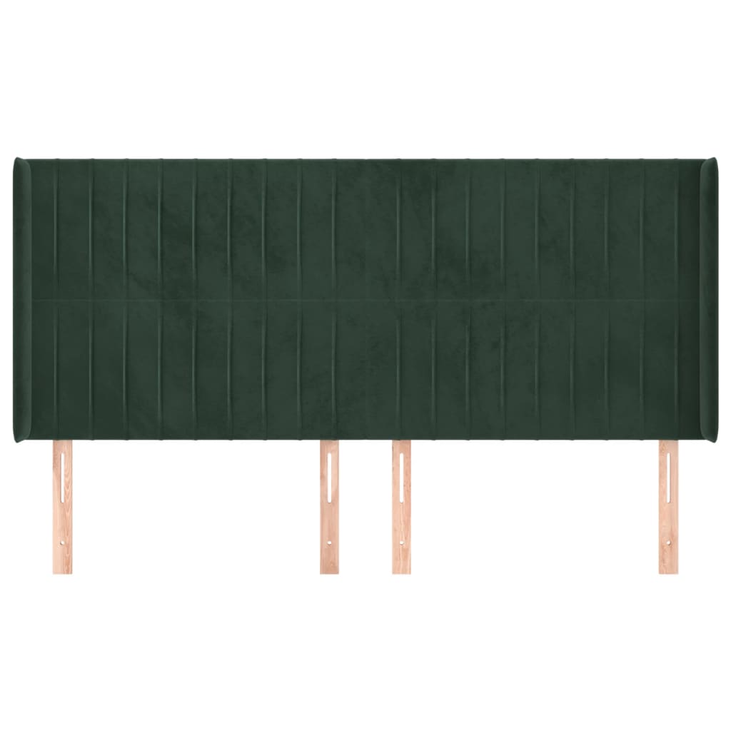 vidaXL Cabeceira cama c/ abas veludo 163x16x118/128 cm verde-escuro