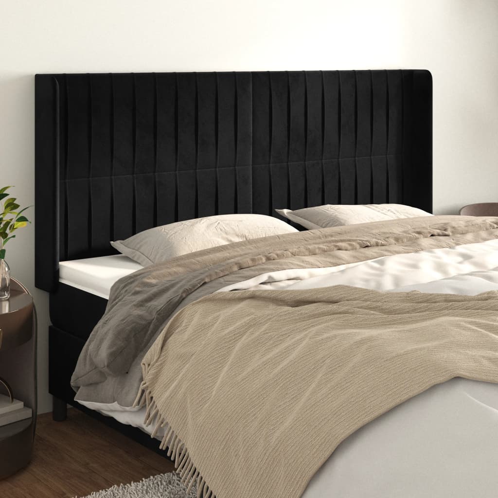 vidaXL Cabeceira de cama c/ abas veludo 183x16x118/128 cm preto