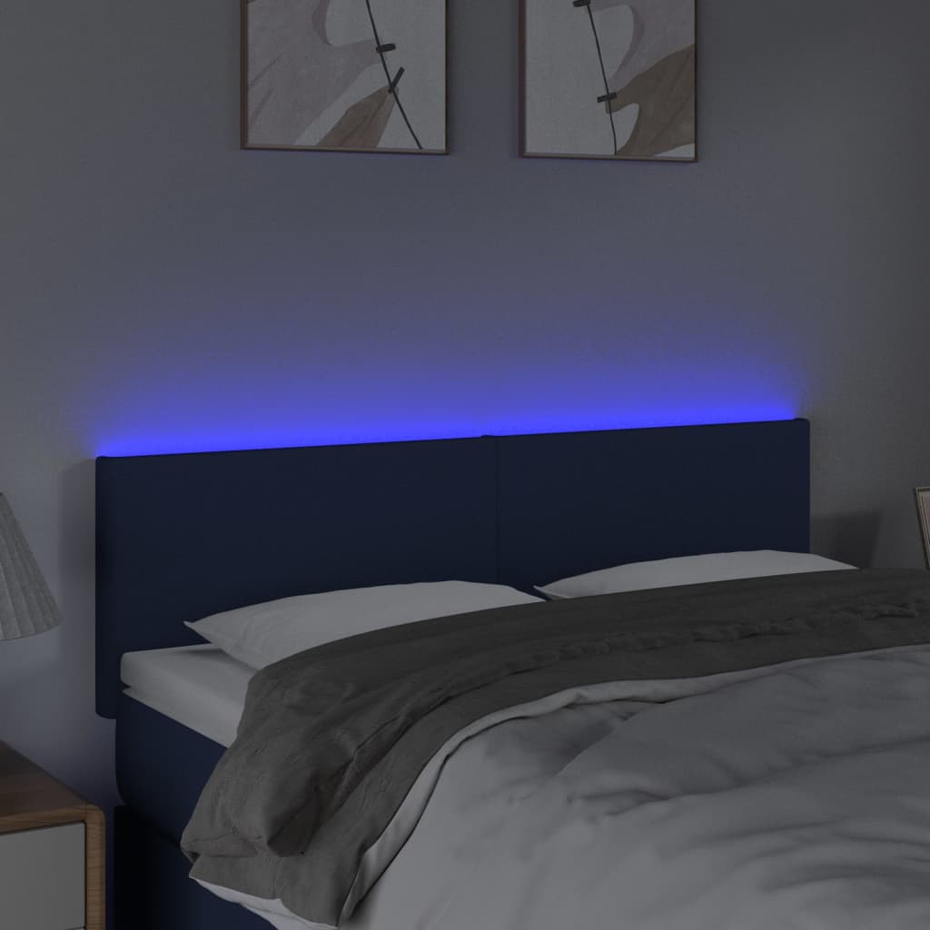 vidaXL Cabeceira de cama c/ luzes LED tecido 144x5x78/88 cm azul