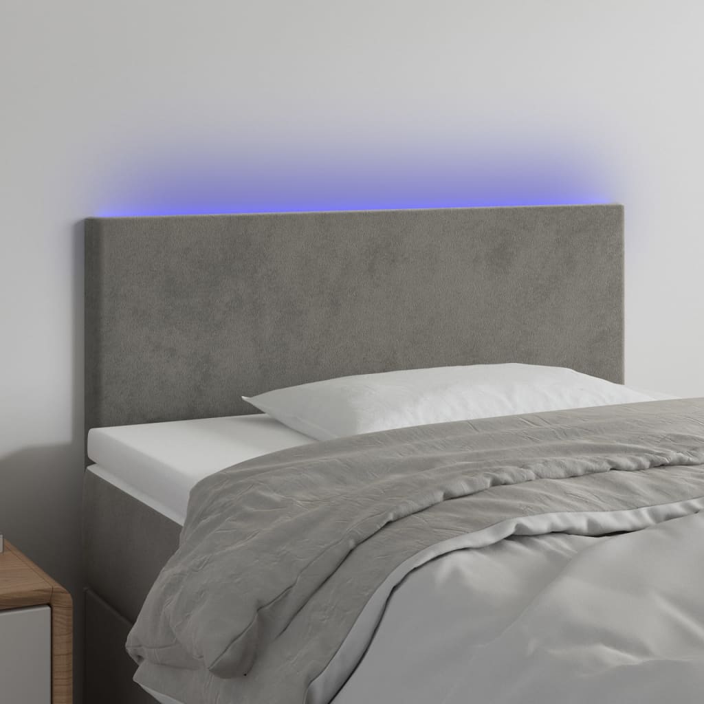 vidaXL Cabeceira de cama c/luzes LED veludo 100x5x78/88 cm cinza-claro