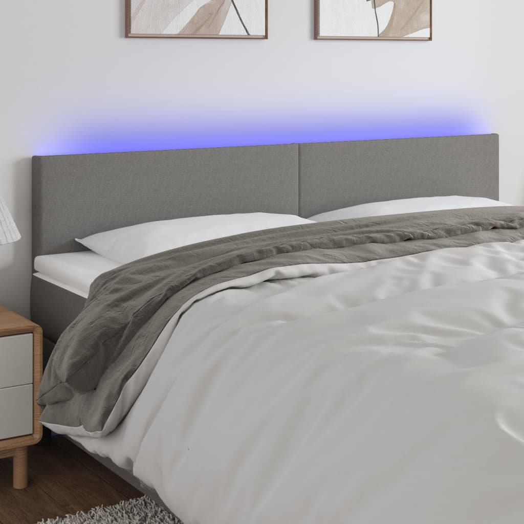 vidaXL Cabeceira de cama c/luzes LED tecido 200x5x78/88cm cinza-escuro