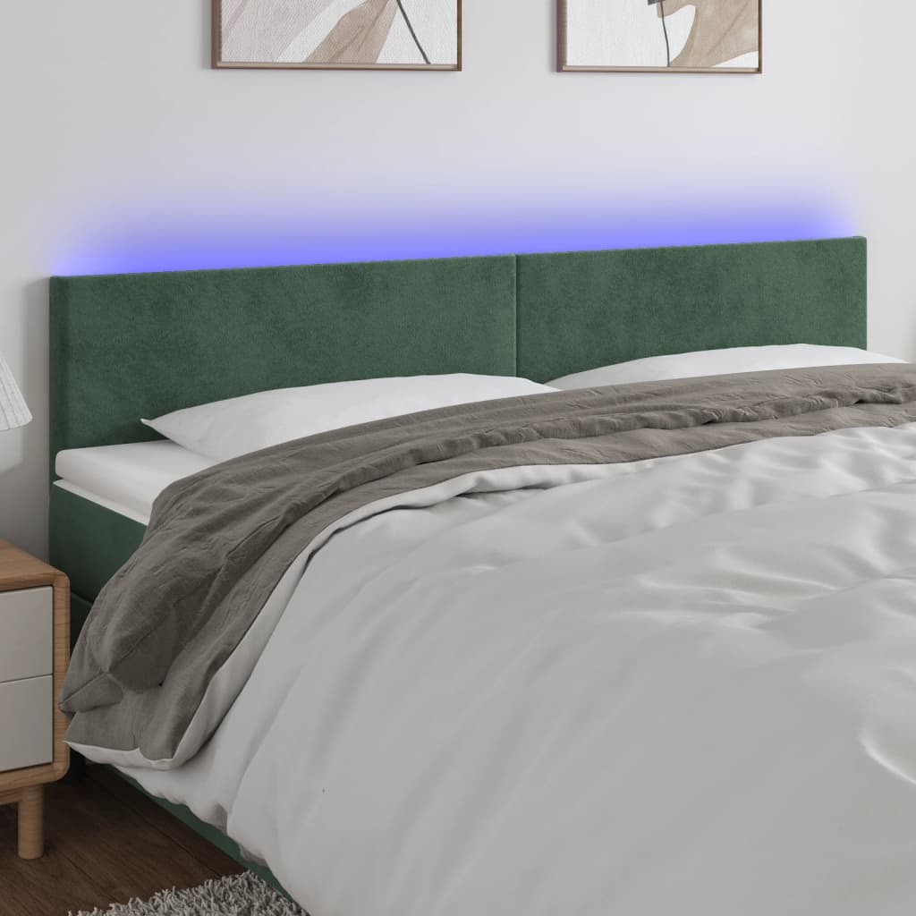 vidaXL Cabeceira de cama c/luzes LED veludo 180x5x78/88cm verde-escuro