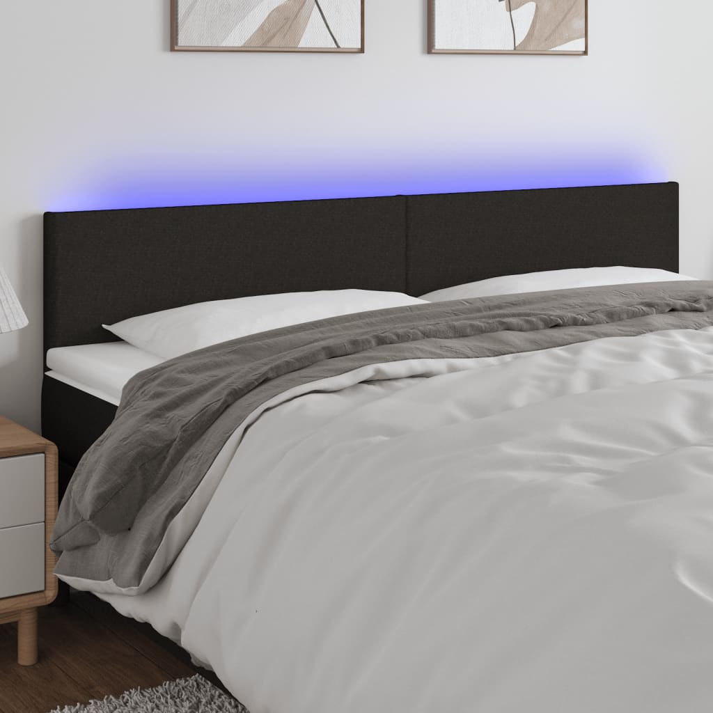 vidaXL Cabeceira de cama c/ luzes LED tecido 180x5x78/88 cm preto