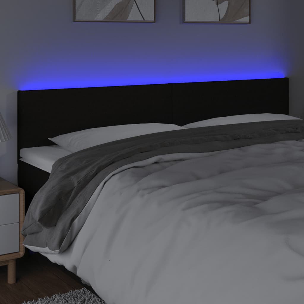 vidaXL Cabeceira de cama c/ luzes LED tecido 180x5x78/88 cm preto