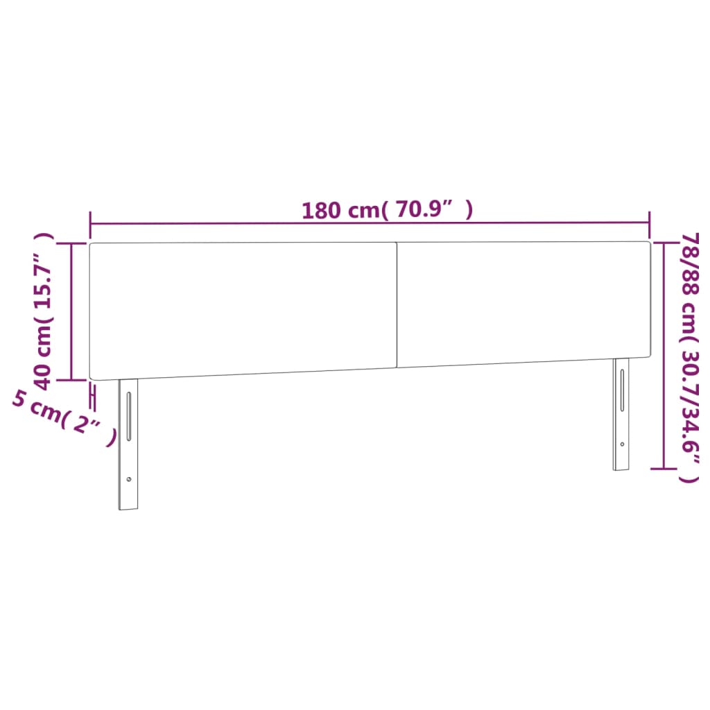 vidaXL Cabeceira de cama c/ luzes LED veludo 180x5x78/88 cm rosa