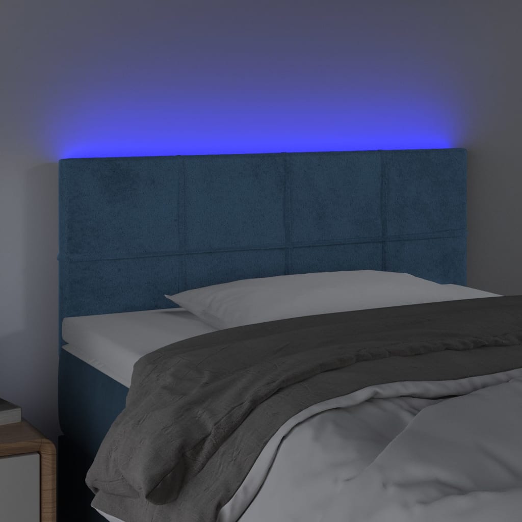 vidaXL Cabeceira de cama c/ luzes LED veludo 90x5x78/88 cm azul-escuro