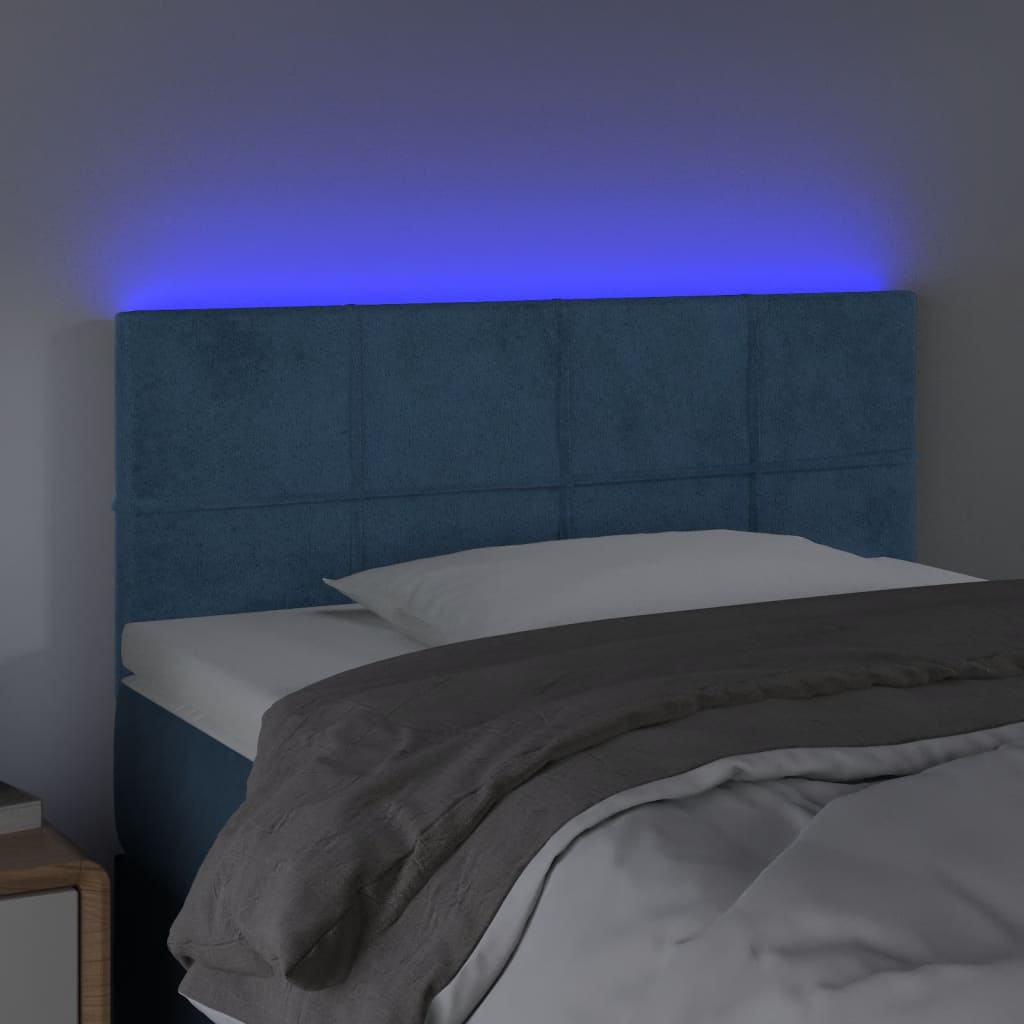 vidaXL Cabeceira de cama c/ luzes LED veludo 80x5x78/88 cm azul-escuro