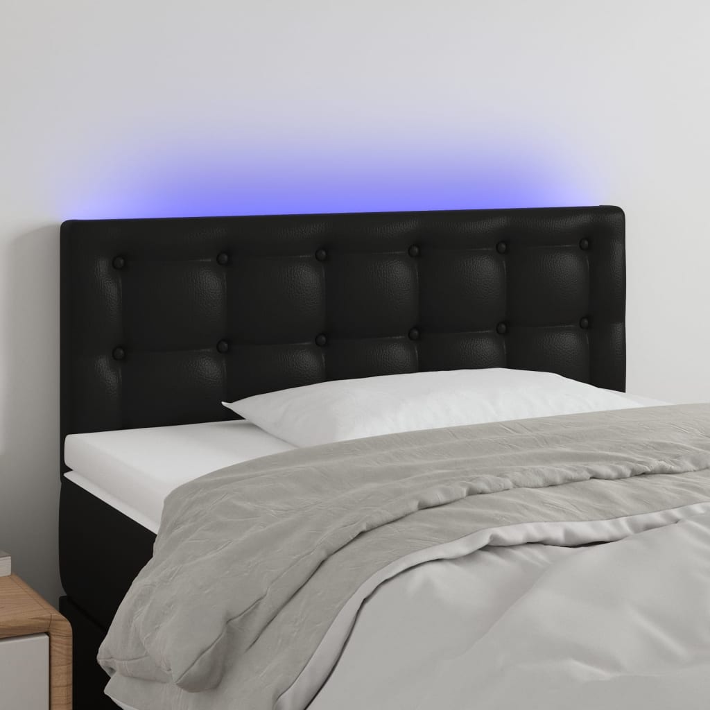 vidaXL Cabeceira de cama c/ LED couro artificial 90x5x78/88 cm preto