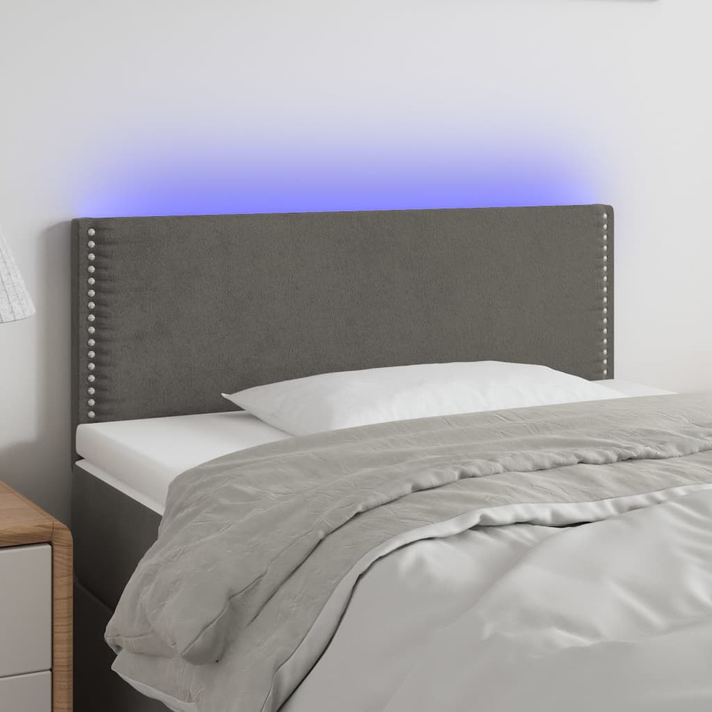 vidaXL Cabeceira de cama c/ luzes LED tecido 90x5x78/88cm cinza-escuro