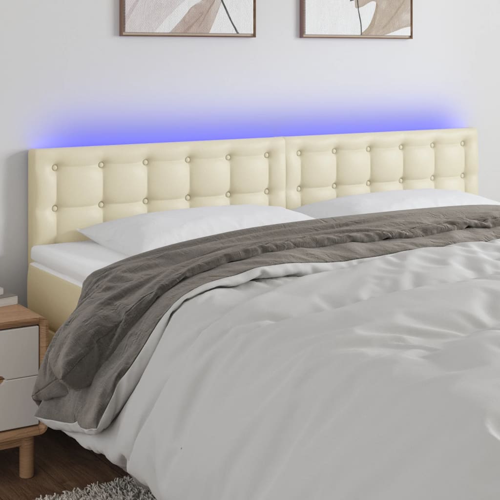 vidaXL Cabeceira de cama c/ LED 200x5x78/88 cm couro artificial creme